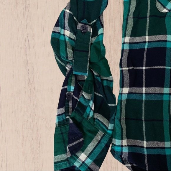Women's Green Long Sleeve Plaid Button Down Blue Cotton XSMALL - Picture 2 of 5